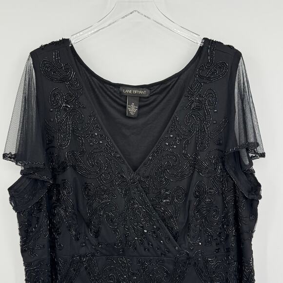 Lane Bryant blouse 28 beaded evening cocktail sheer flutter sleeve faux wrap - Picture 2 of 9